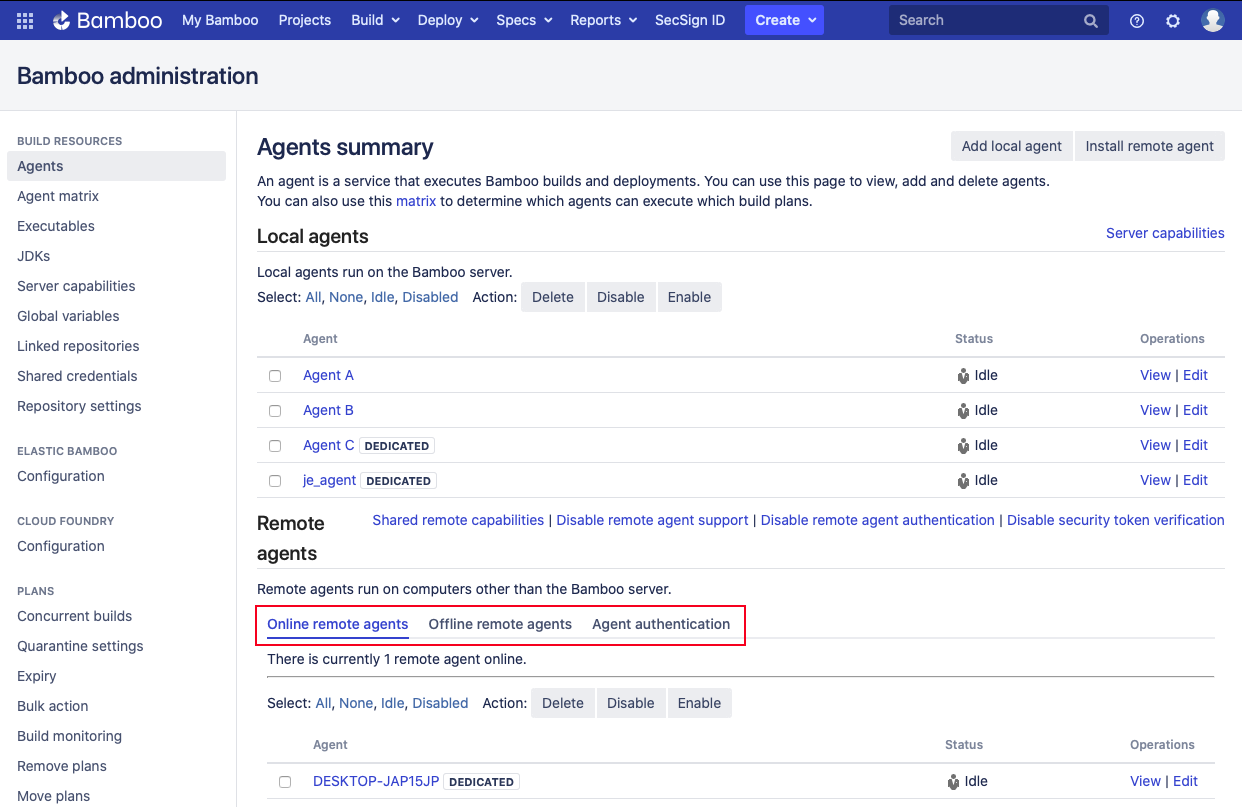 Bamboo Remote Agent 연결 상태 확인 방법 CURVC DevOps Confluence DC